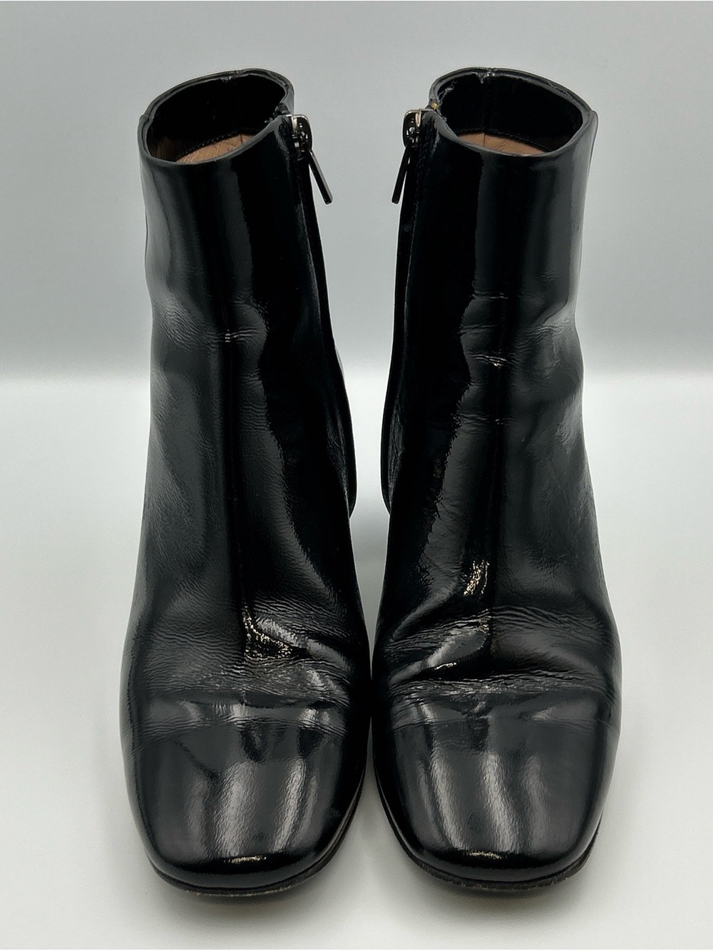 HOBBS LONDON Ankle Bootie Size 7 Black Patent Leather Block Heel Dress Work